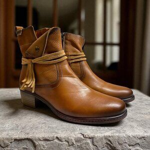 Pikolinos Cognac Brown Leather Boho Booties Size 39 Ankle Boots